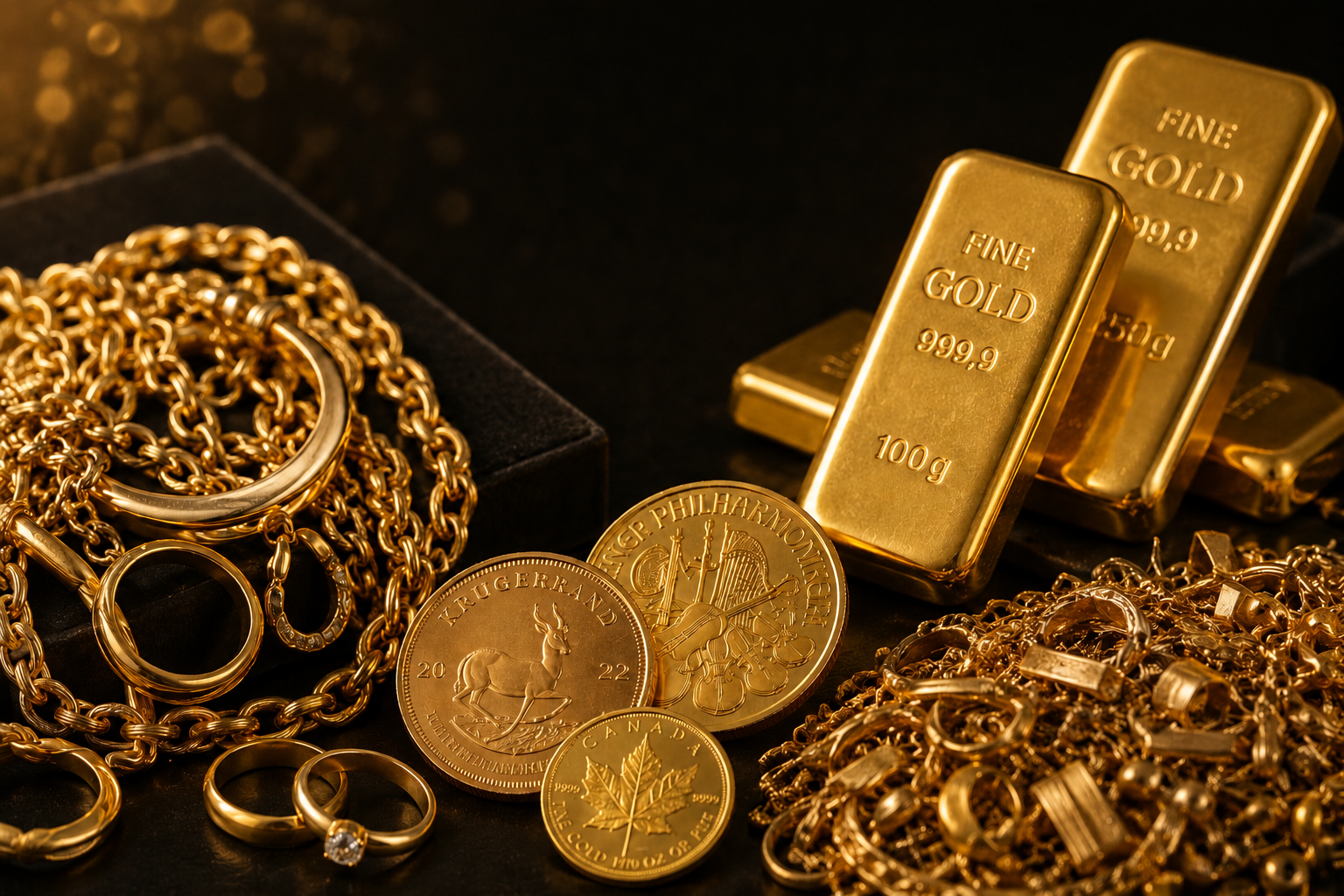 Gouden sieraden, munten en goudbaren
